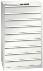Lista műhelyfiókos szekrények, 9 fiók = 9x150mm, fiók teherbírás 200kg, 870x725x1450mm, világosszürke