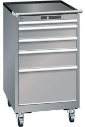 Lista mobil műhelyfiókos szekrény, 5 fiók = 1x50 + 2x100 + 1x150 + 1x300mm, 564x725x990mm, szürke/ezüst