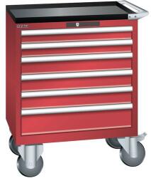 Lista mobil műhelyfiókos szekrény, 6 fiók = 717x572x962 mm, piros