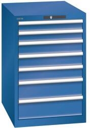Lista műhelyfiókos szekrény, 7 fiók = 2x 75 + 3x 100 + 2x 150 mm, 564x725x850 mm, sötétkék