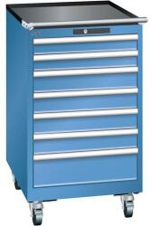 Lista mobil műhelyfiókos szekrény, 7 fiók = 2x75 + 4x100 + 1x150mm, 564x725x990mm, kék