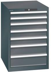 Lista műhelyfiókos szekrény, 7 fiók = 2x 75 + 3x 100 + 2x 150 mm, 564x725x850 mm, fekete