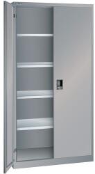 Lista műhelyszekrény polcokkal, 1000x580x1950 mm, tömör ajtók, szürke/ezüst