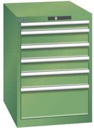 Lista műhelyfiókos szekrény, 6 fiók = 1x 75 + 3x 100 + 1x 150 + 1x 250 mm, 564x725x850 mm, zöld