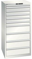 Lista műhelyfiókos szekrény, 717x725x1450 mm, 10 fiók, teherbírás 200 kg, világosszürke
