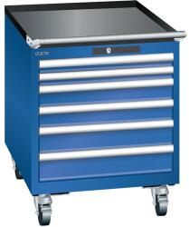 Lista mobil műhelyfiókos szekrény, 564x725x723 mm, 6 fiók, rikítókék