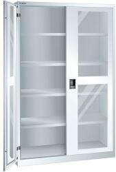 Lista műhelyszekrény polcokkal, 1250x400x1950mm, plexi ajtók, fehér - manutan - 555 904 Ft