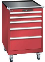 Lista mobil műhelyfiókos szekrény, 564x725x890 mm, 5 fiók, piros