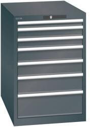 Lista műhelyfiókos szekrény, 7 fiók = 1x 50 + 2x 75 + 2x 100 + 1x 150 + 1x 200 mm, 564x725x850 mm, fekete