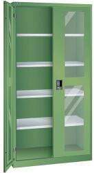 Lista műhelyszekrények polcokkal, 1000x500x1950 mm, plexi ajtók, zöld