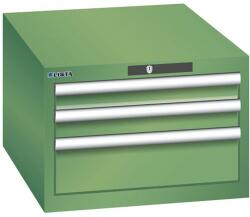 Lista műhelyfiókos szekrény, 3 fiók = 2x 75 + 1x 150 mm, 564x725x383 mm, zöld