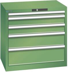 Lista műhelyfiókos szekrény, 5 fiók = 1x50 + 2x100 + 1x150 + 1x200mm, 717x572x700mm, zöld
