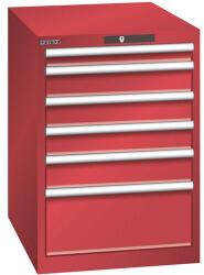Lista műhelyfiókos szekrény, 6 fiók = 1x 75 + 3x 100 + 1x 150 + 1x 250 mm, 564x725x850 mm, piros