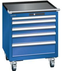 Lista mobil műhelyfiókos szekrény, 411x725x723 mm, 5 fiók, rikítókék
