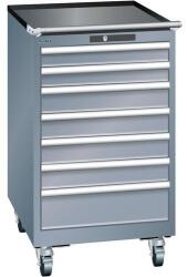 Lista mobil műhelyfiókos szekrény, 7 fiók = 2x75 + 4x100 + 1x150mm, 564x725x990mm, sötétszürke