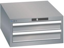 Lista műhelyfiókos szekrény, 2 fiók = 2x 100mm, 564x725x283mm, szürke/ezüst