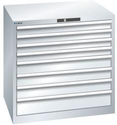 Lista műhelyfiókos szekrény, 870x725x850 mm, 8 fiók, fiókterhelhetőség 75 kg, szürke