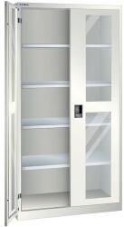 Lista műhelyszekrények polcokkal, 1000x400x1950 mm, plexi ajtók, világosszürke