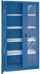 Lista műhelyszekrények polcokkal, 1000x500x1950 mm, plexi ajtók, sötétkék