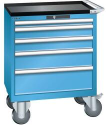 Lista mobil műhelyfiókos szekrény, 5 fiók = 1x50 + 2x100 + 1x150 + 1x200mm, 717x572x962mm, világoskék