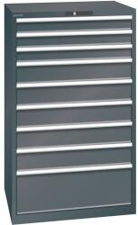 Lista műhelyfiókos szekrények, 9 fiók = 3x100mm +5x150 +1x300mm, fiók teherbírása 75kg, 870x725x1450mm, fekete
