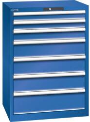 Lista műhelyfiókos szekrény, 7 fiók = 2x75 + 1x100 + 3x150 + 1x200mm, 717x572x1000mm, rikítókék
