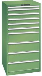 Lista műhelyfiókos szekrény, 717x725x1450 mm, 10 fiók, teherbírás 200 kg, zöld
