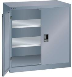 Lista műhelyszekrény polcokkal, 1000x580x1000 mm, tömör ajtók, sötétszürke