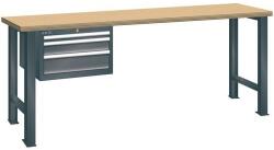 Lista Műhely munkapad LISTA, 1500x700x840 mm, 3 fiók, teherbírás 600 kg, fekete