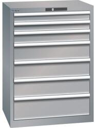 Lista műhelyfiókos szekrény, 7 fiók = 2x75 + 1x100 + 3x150 + 1x200mm, 717x572x1000mm, szürke/ezüst