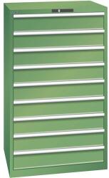 Lista műhelyfiókos szekrények, 9 fiók = 9x150mm, fiók teherbírás 200kg, 870x725x1450mm, zöld