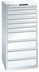 Lista műhelyfiókos szekrény, 717x725x1450 mm, 10 fiók, teherbírás 200 kg, fehér