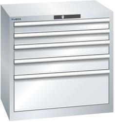 Lista műhelyfiókos szekrény, 5 fiók = 2x75 + 2x100 + 1x250 mm, 717x572x700 mm, szürke