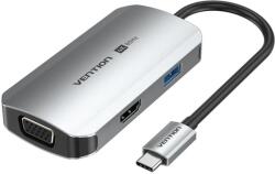 Vention USB-C - HDMI/USB 3.0 x 3/RJ45/SD/TF/PD (0, 15m Szürke Aluminum Ötvözet) Dokkoló