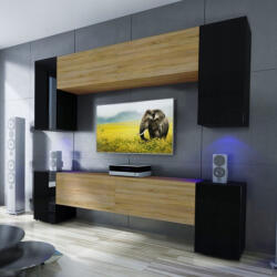 Intenso Concept-25 nappali faliszekrény sor - 240 cm (magasfényű fekete - sonoma tölgy) - miniwebshop