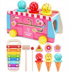  Fából készült Oktató Fagylaltozó Xilofonnal 6in1 Montessori Gyerekjáték (X001VTGKEH)