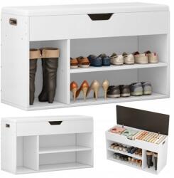 Rebiko Cipősszekrény Ülőfelülettel Fa Tárolórekesz 3 Polcos Nyitható Fehér 80CM (SZAFKA NA BUTY Z SIEDZISKIEM DREWNIANA)