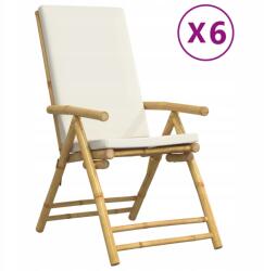 vidaXL Összecsukható kerti szék, 6 db, krémszínű párnák, bambusz (3208928)
