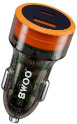 BW00 BWOO BO-CC85, Szivargyújtós töltő, PD QC 38W, 1x USB-A + 1x USB-C, átlátszó (Gyors töltés)
