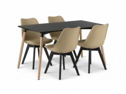  Set de sufragerie 1 + 4, masa neagra ADRIA 120x80 cm + scaun bej BALI MARK cu picioare negre