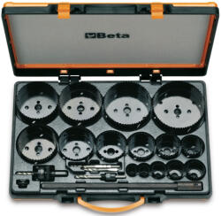 Beta 450/C21 Bimetall-koronafúrókészlet ipari használatra , Ø 19 - 22 - 29 - 35 - 38 - 44 - 51 - 57 - 64 - 76 -83 - 92 - 95 - 105 - 114 mm fémtáskában (004500315)