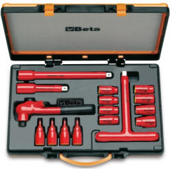 Beta 910MQ/C16 16 részes készlet 8 tizenkétszögű dugókulcs, 4 hatszögű dugókulcs és 4 tartozék szigetelt 1000V (009100917)