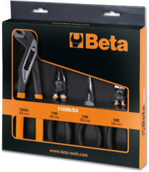 Beta 1169N/D4 4 részes készlet 1 robusztus kombinált fogóból, 1 hosszú félkerekcsőrű fogóból, 1 csípőfogóból és 1 vízpumpafogóból áll, krómozott (011690024)