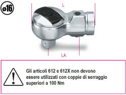 Beta 614 Irányváltós racsni Ø 16 mm csatlakozóval rendelkező nyomatékkulcshoz 1/2 (006140000)