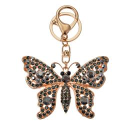 Clayre & Eef Fém kulcstartó fekete pillangós, üveggyönggyel