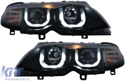 KITT Lightning 3D U LED Angel Eyes fényszórók BMW 3 E46 Facelift Limousine Touring (2001-2005) modellekhez, Fekete (HLBME46FL3DB)