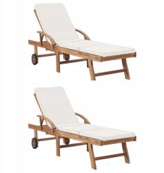 vidaXL Napozóágyak párnákkal, 2 db, tömör teakfa, krémszínű (3054633)