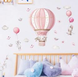 BRUP Home Decor Falmatrica gyerekszobába, BRUP Home Decor - Nyuszik rózsaszín lufikkal, hőlégballonnal