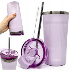 Revity Thermo bögre szívószállal 600 ml Légmentesen záródó Tartós termosz Rozsdamentes acél
