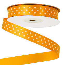 Valex Decor Fehér pöttyös szatén szalag 12mm x 20m - Sötét citromsárga (DRW12-35)